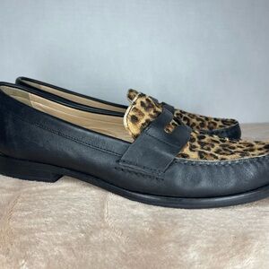 Cole Haan Black Leather Loafers with Leopard Print Vamp